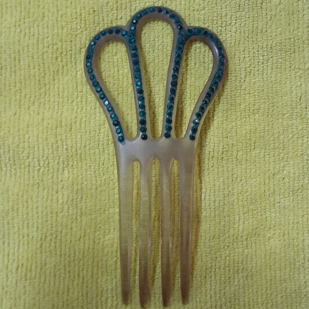 Vintage Christmas Green faux crystal hair comb